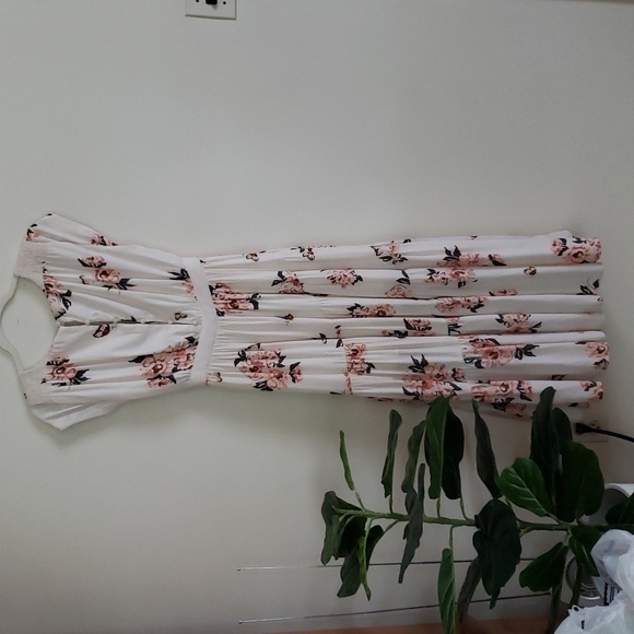 Free people floral cream pink boho midi maxi dress waist tie, button up … - Picture 10 of 11